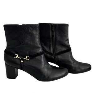 Talbots Black Leather Horsebit Heeled Ankle Boots, Size 9